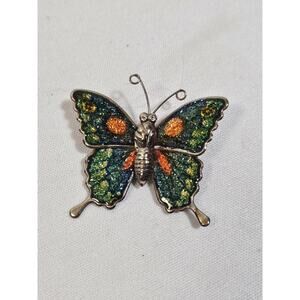 Vintage Interpur Multi Color Enamel Butterfly Pin Brooch 1 1/2" X 1 3/4"